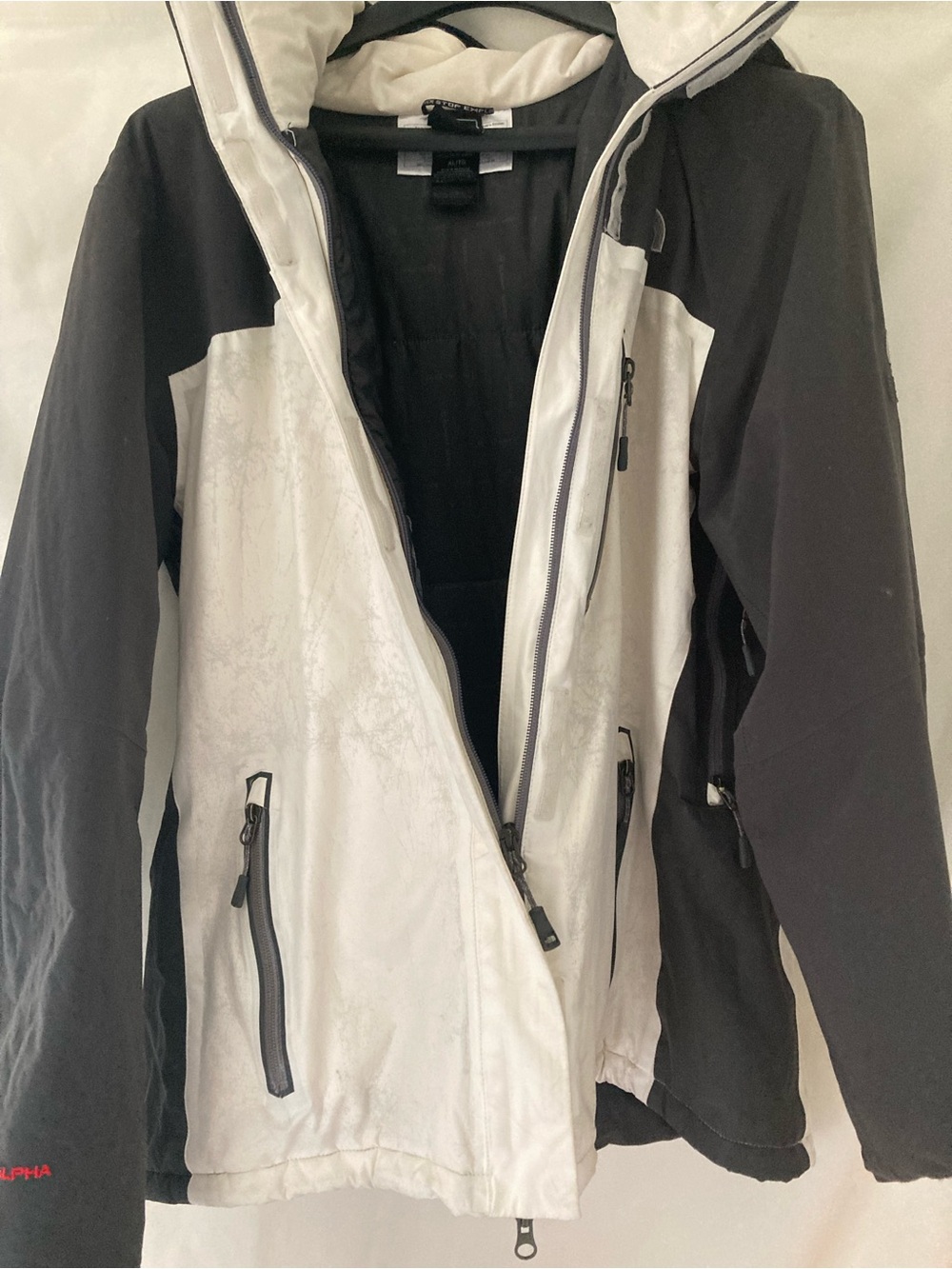 North Face Summit Series HyVent Alpha Hooded Shell Jacket Black White Women’s L